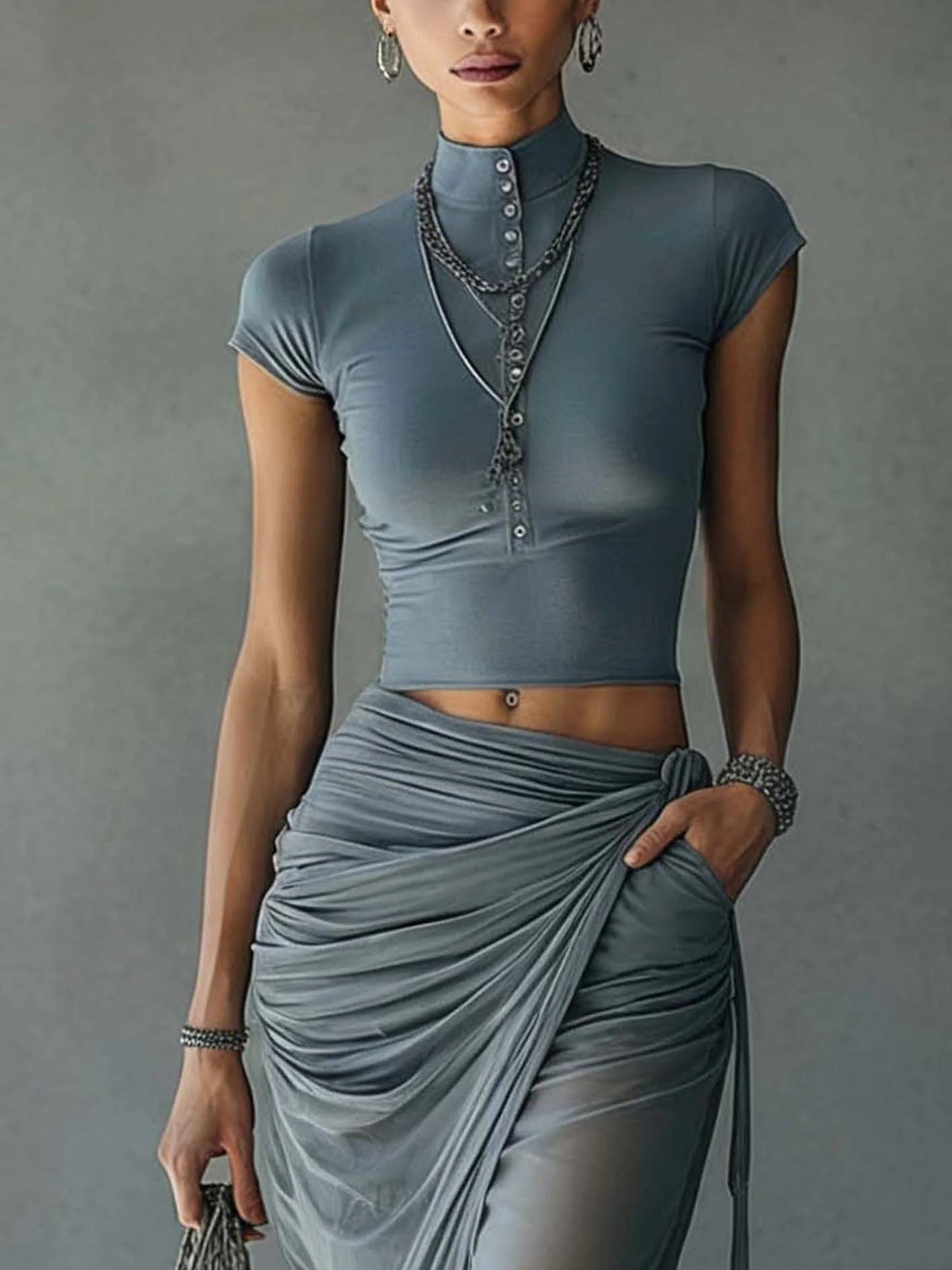 ARIADNA - BUTTONED TOP AND DRAPED SKIRT SET INCLUDED – image 3
