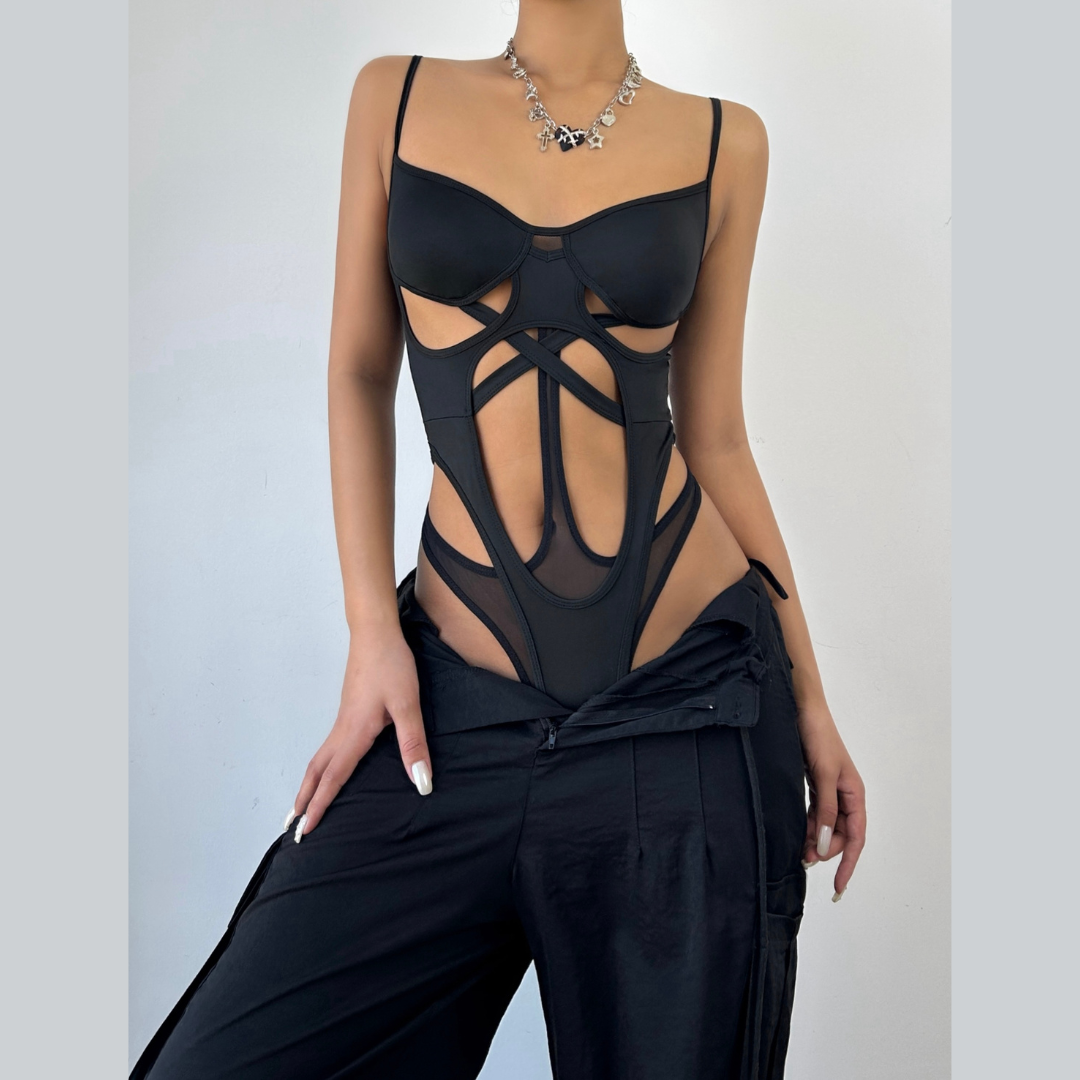 Hollow out mesh cami bodysuit – image 2
