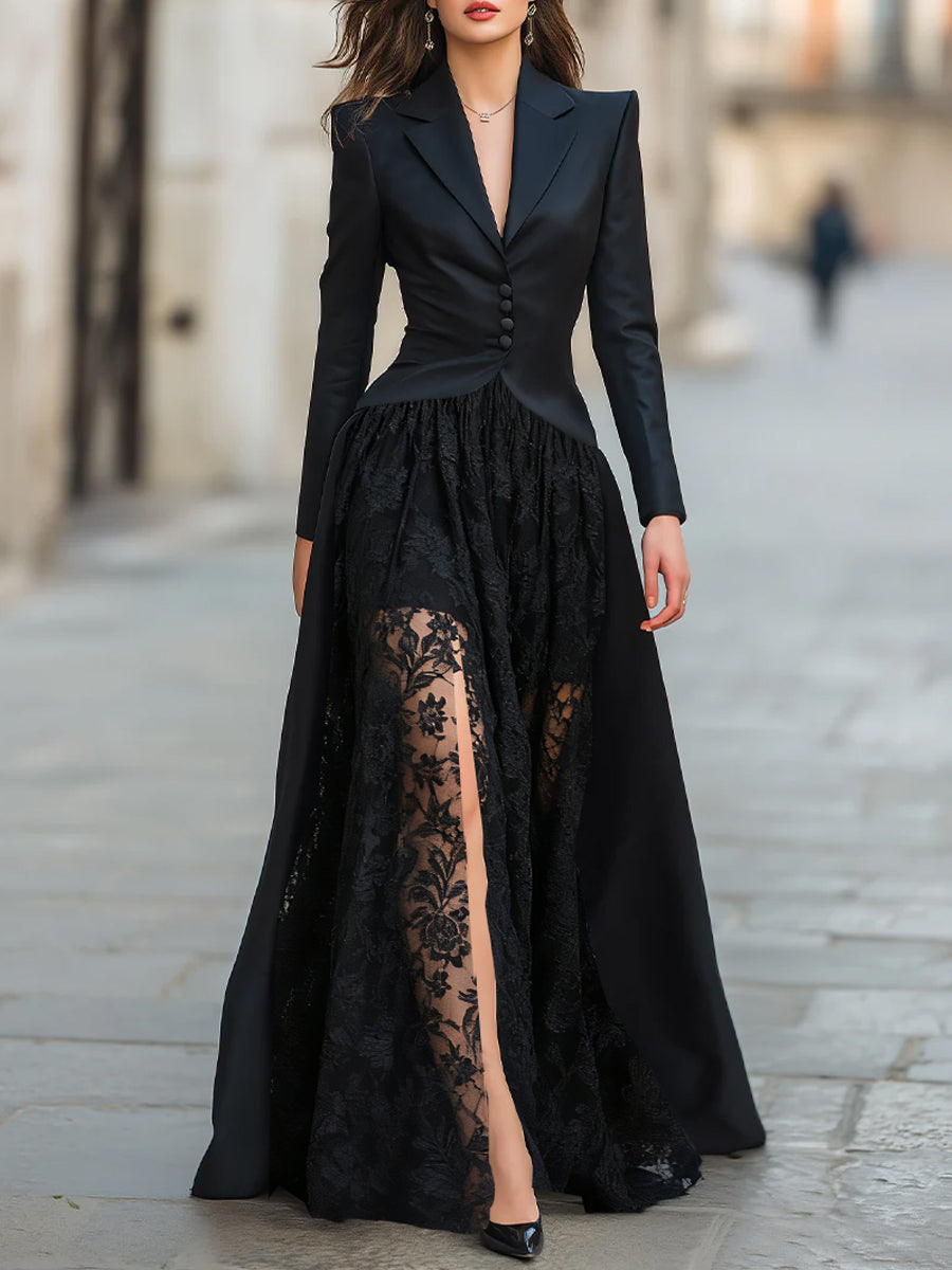 Elegant Tailored Blazer Panel Lace Gown Set – image 1