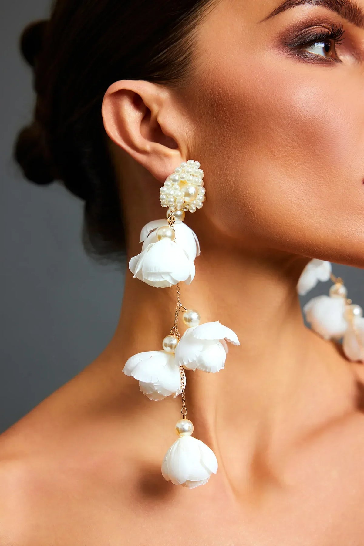 Camellia Earrings – White Flower & Pearls – image 3