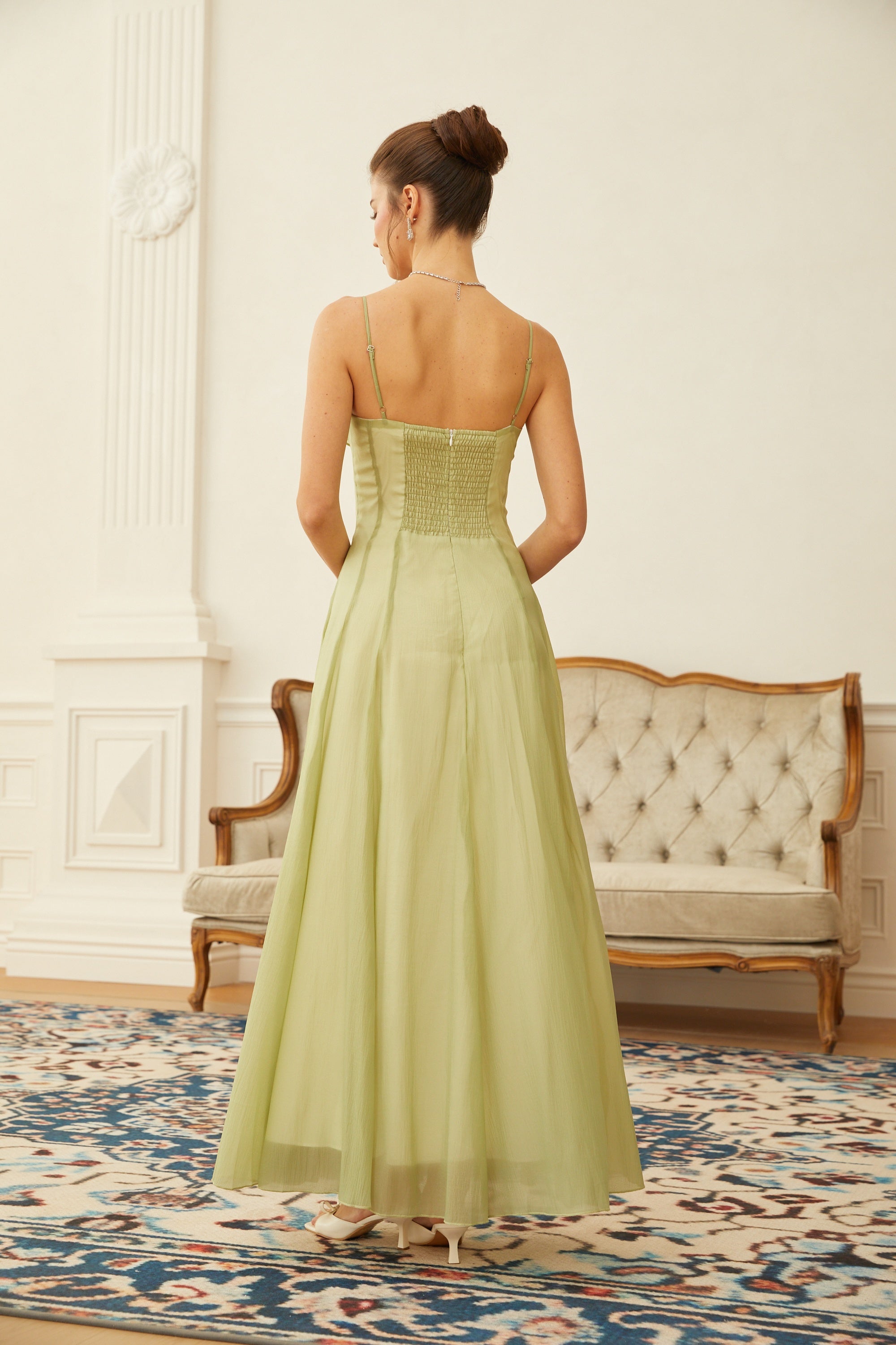 Matcha Ruffled Shirred Tulle Maxi Dress – image 2