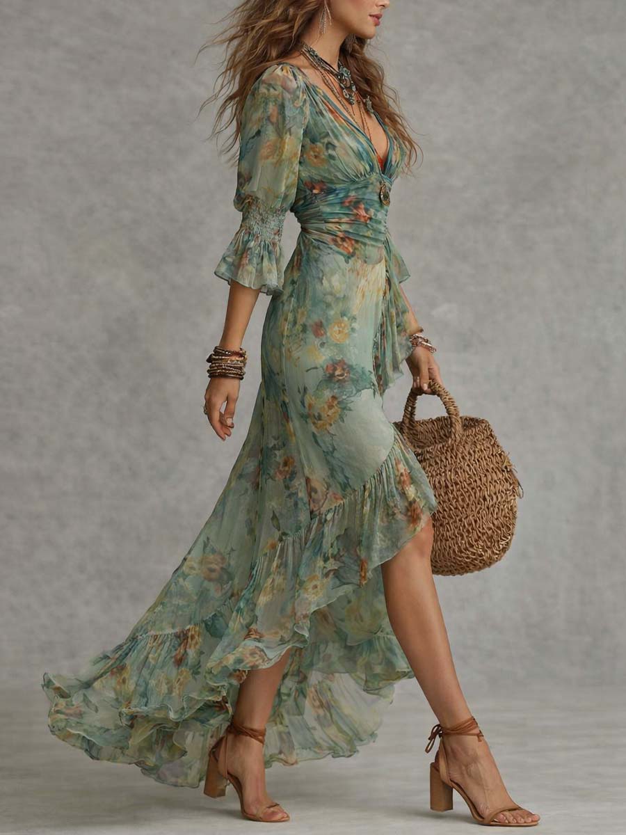 Aurora – Boho Floral Maxi Dress with a Romantic Asymmetrical Hem – image 2