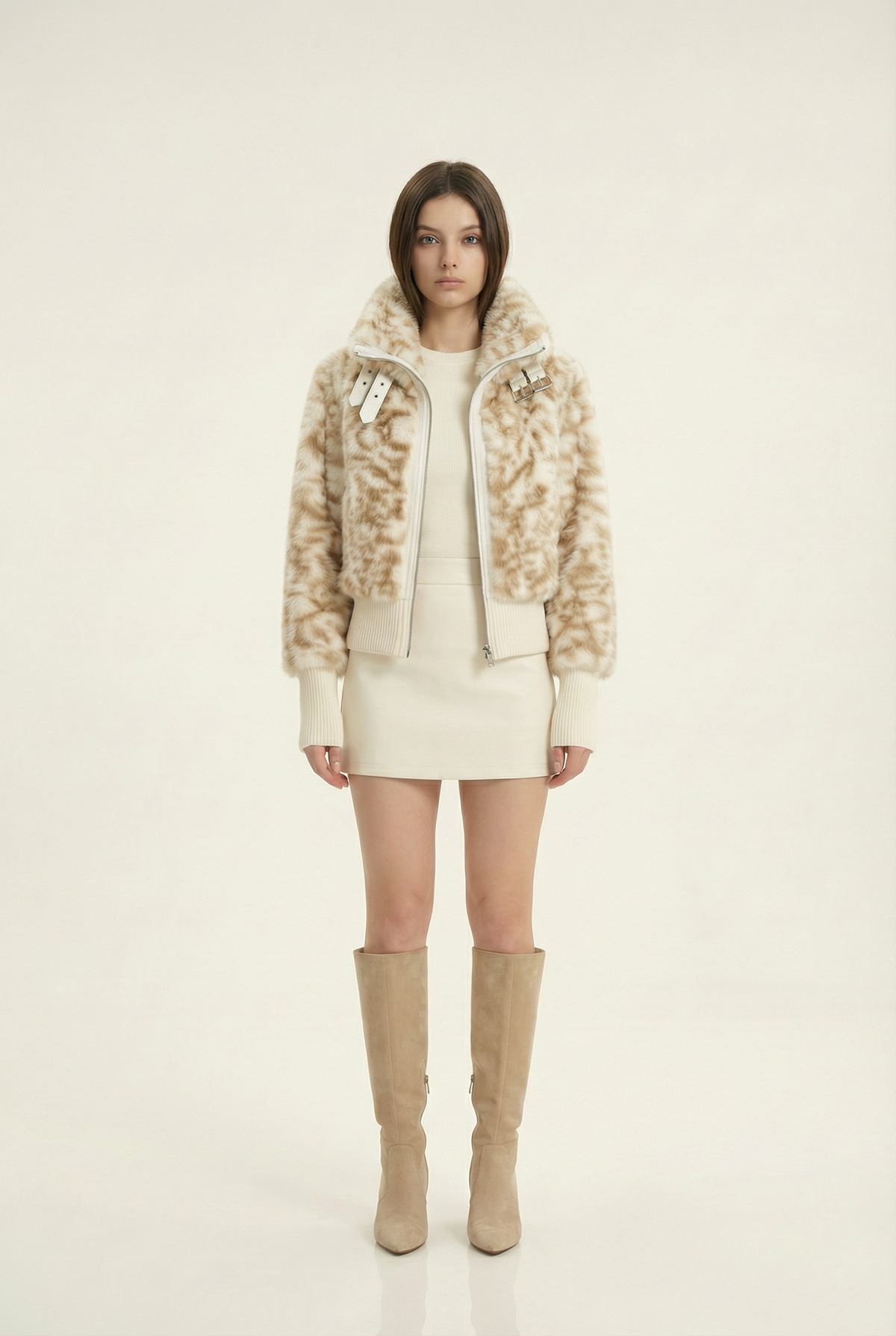 Julie Short Jacket with Stand Collar – Beige & Brown – image 6