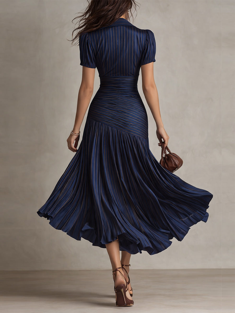 Sophia – Retro Striped Satin Midi Dress – image 7