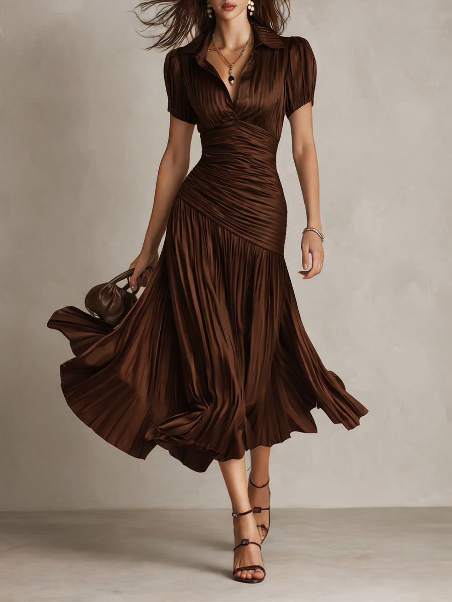 Sophia – Retro Striped Satin Midi Dress – image 4