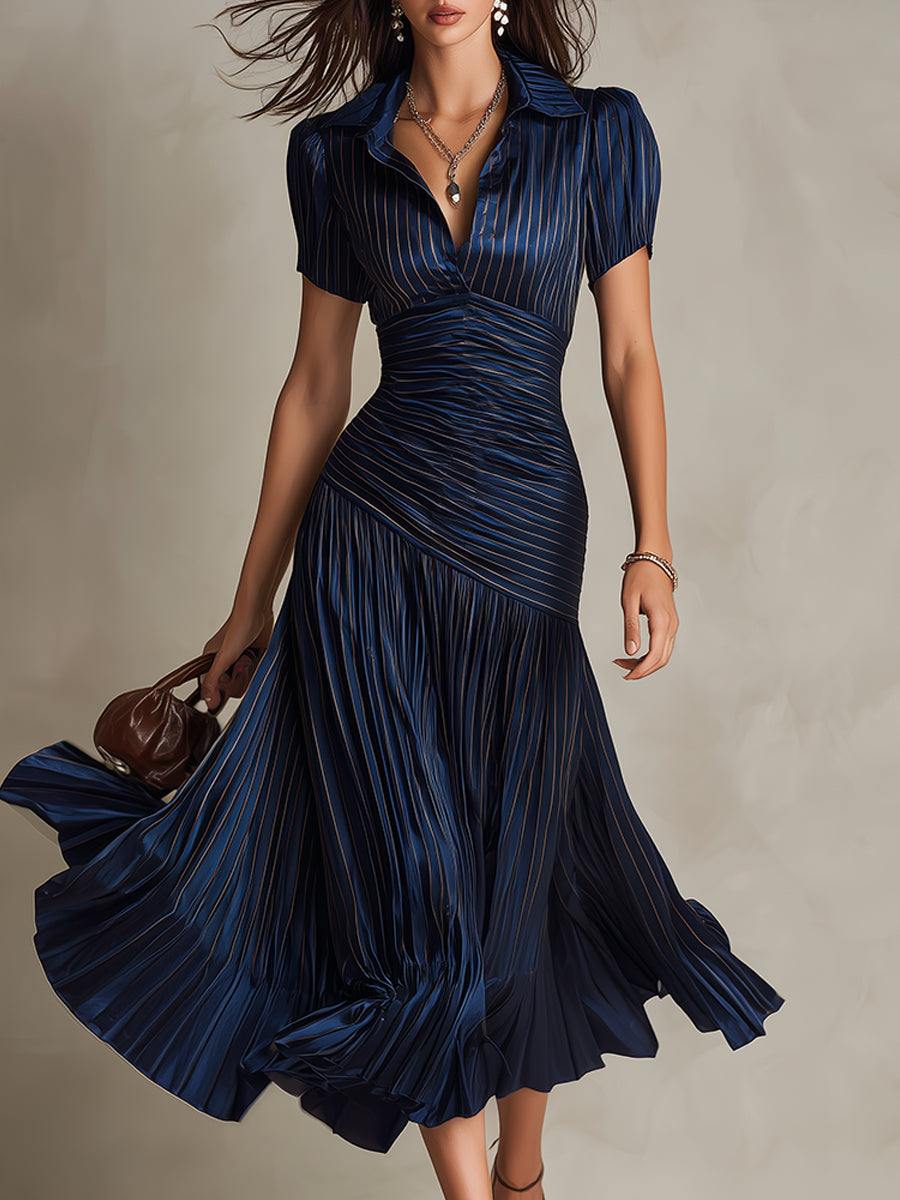 Sophia – Retro Striped Satin Midi Dress – image 1