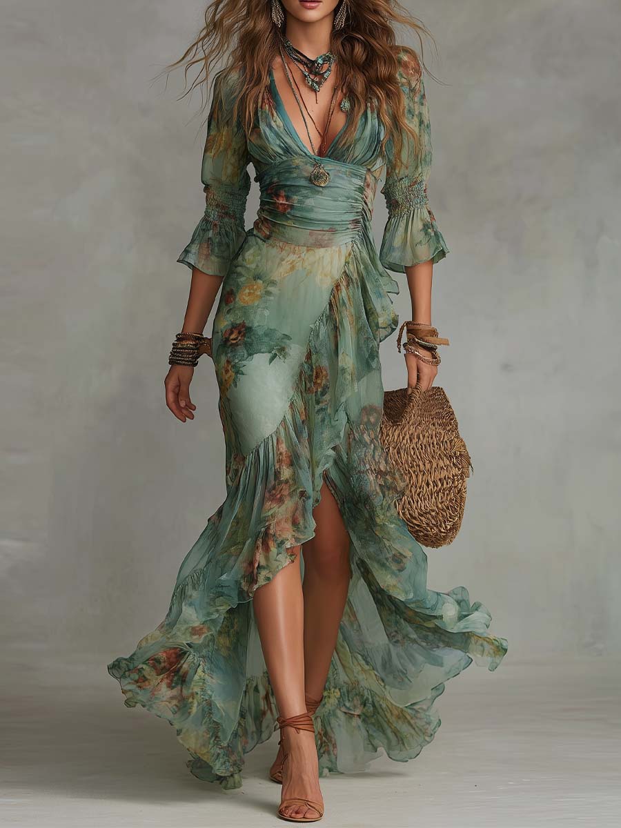 Aurora – Boho Floral Maxi Dress with a Romantic Asymmetrical Hem – image 1
