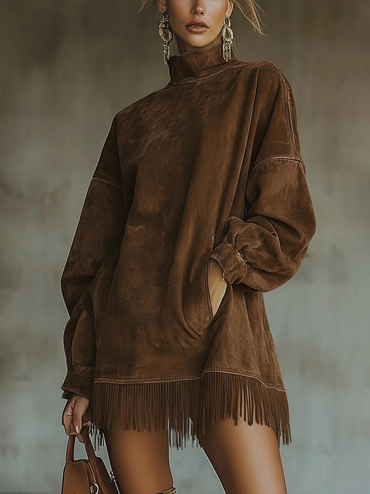Amalia – High-Neck Suede Fringe Dress – image 2