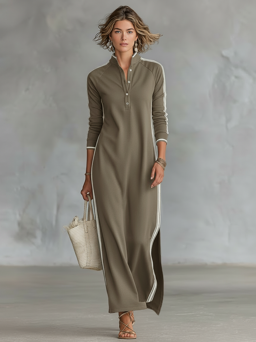Women's Maxi Sweatshirt Dress with Button-Down Collar and White Trim – image 3