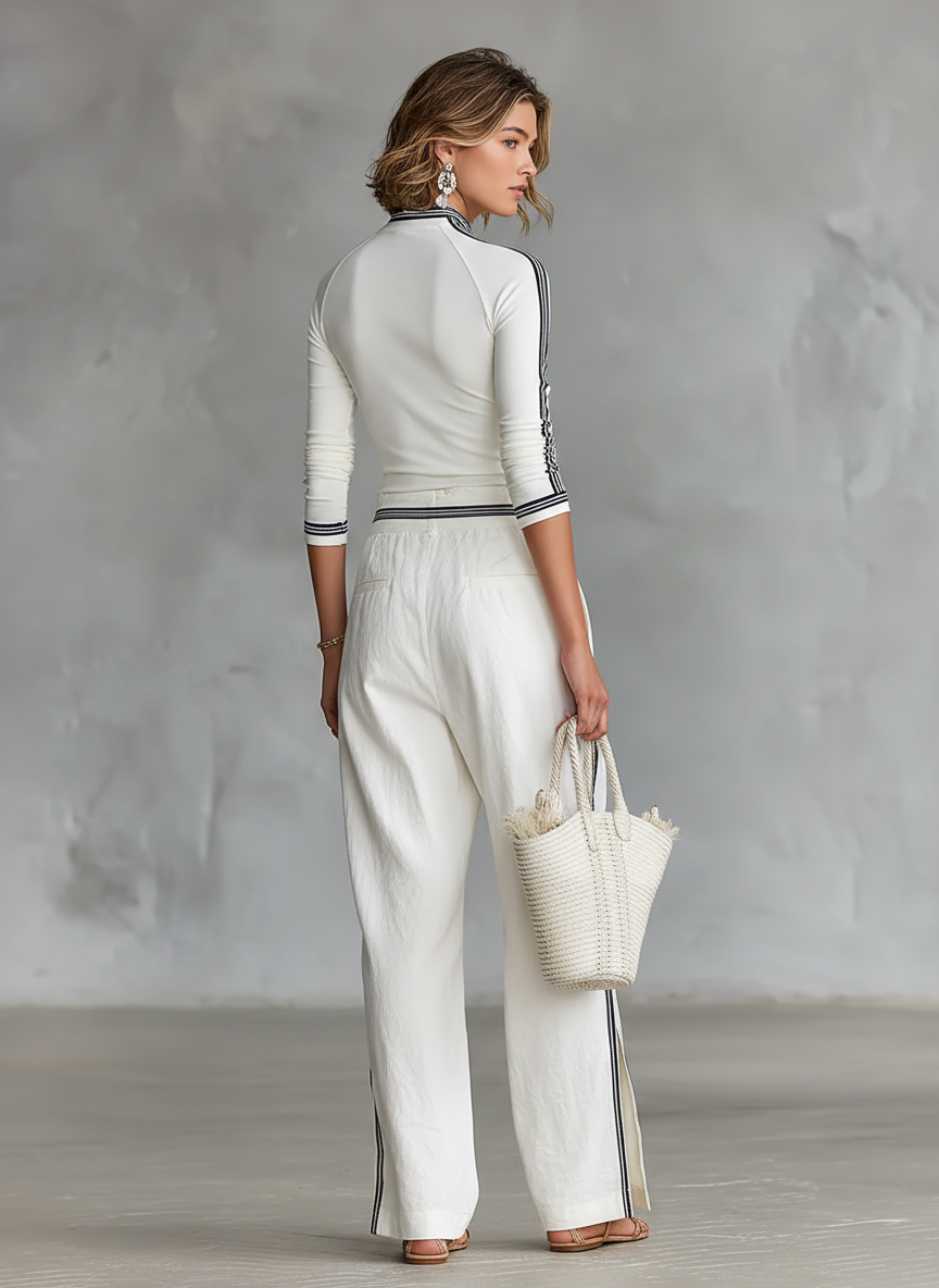 Women's Two-Piece Set: Long-Sleeve Sports T-Shirt with Mock Neck and Wide-Leg Drawstring trousers – image 6