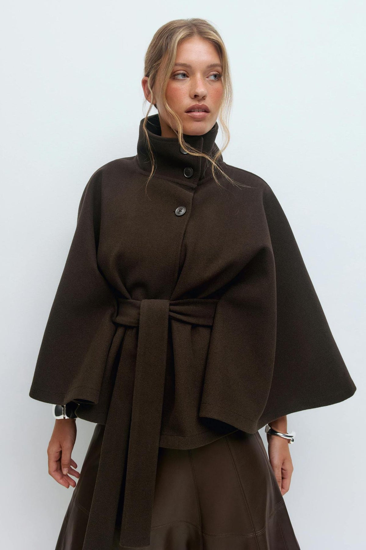 Capella Short Cape Coat – Brown – image 2