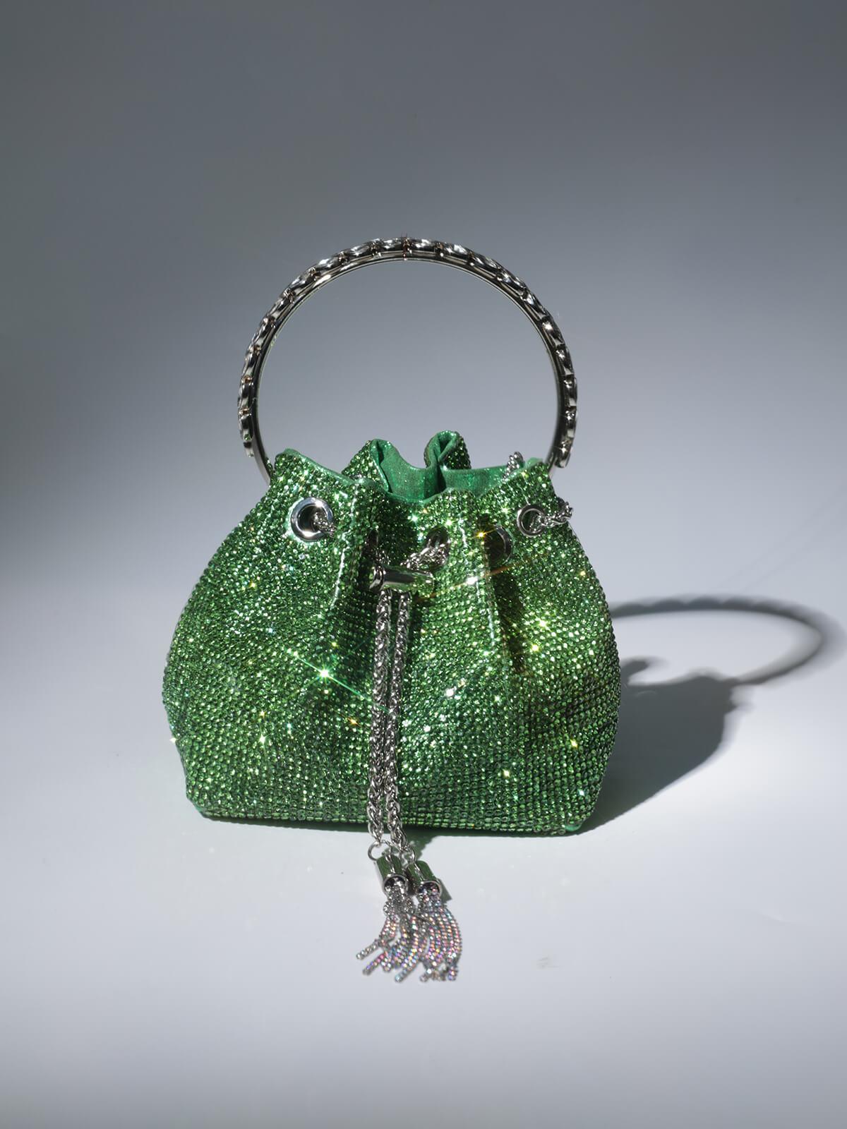 Mattea Crystal Embellished Bucket Bag In Green – image 1