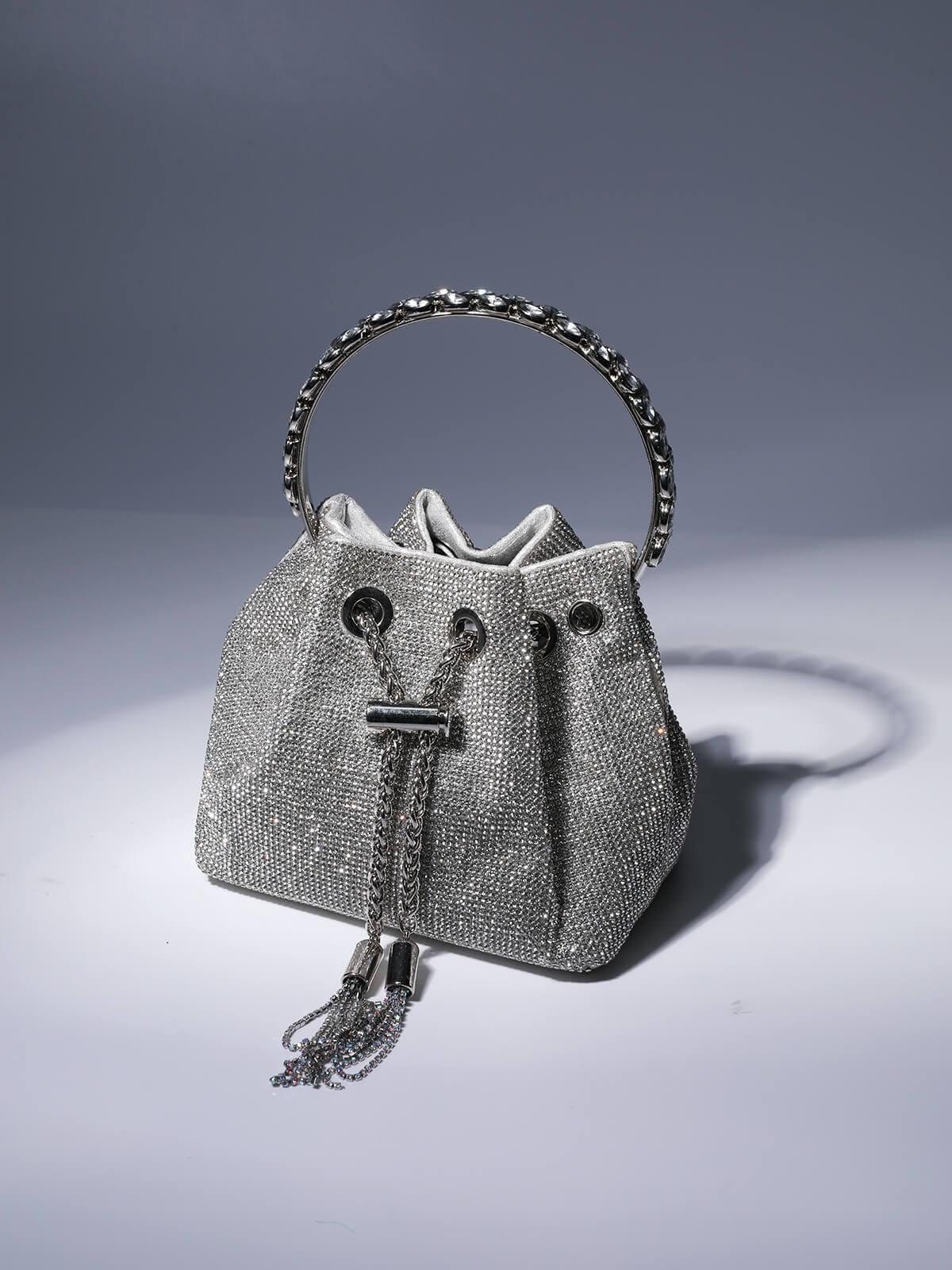 Mattea Crystal Embellished Bucket Bag In Silver – image 2