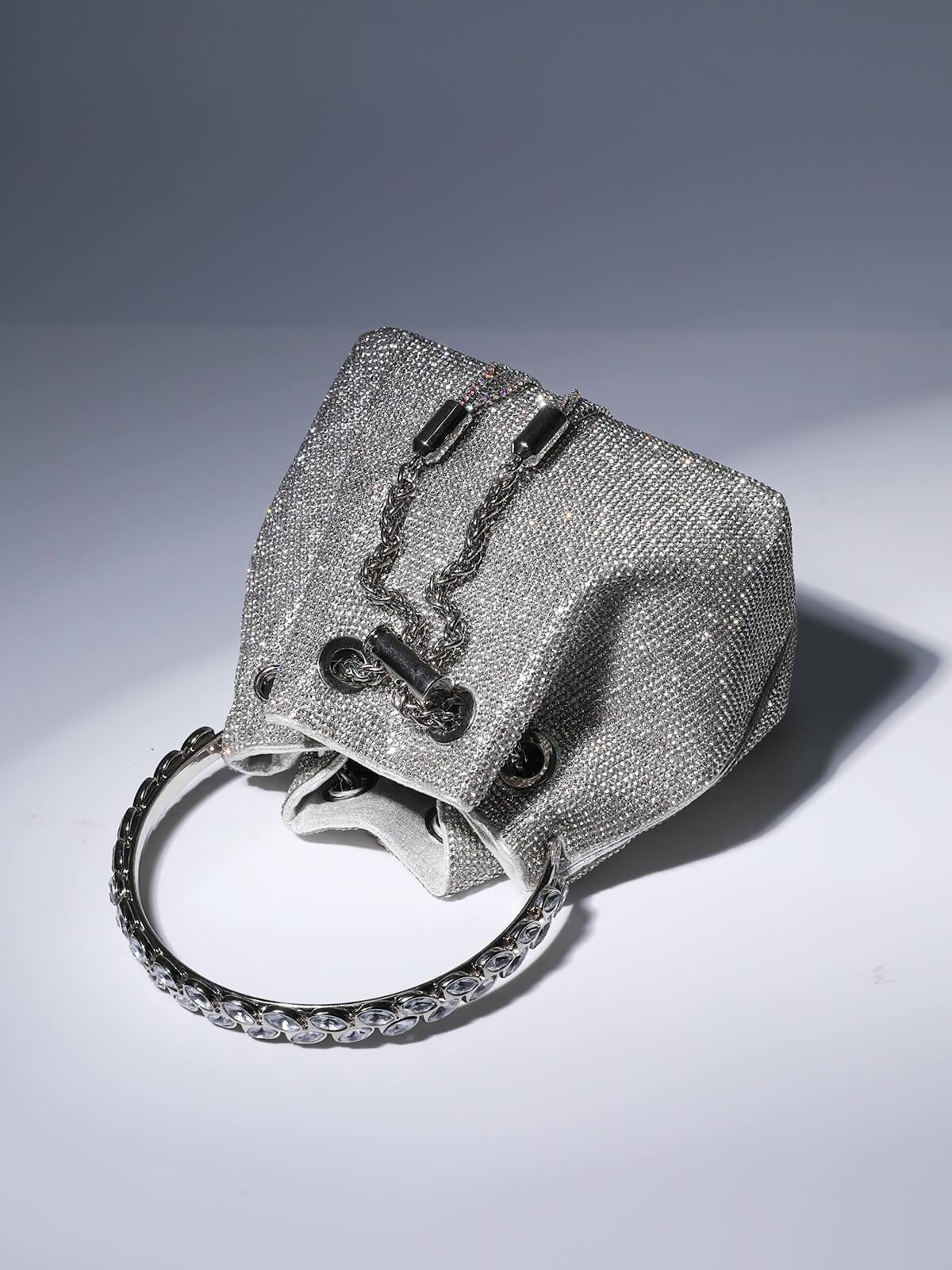 Mattea Crystal Embellished Bucket Bag In Silver – image 4