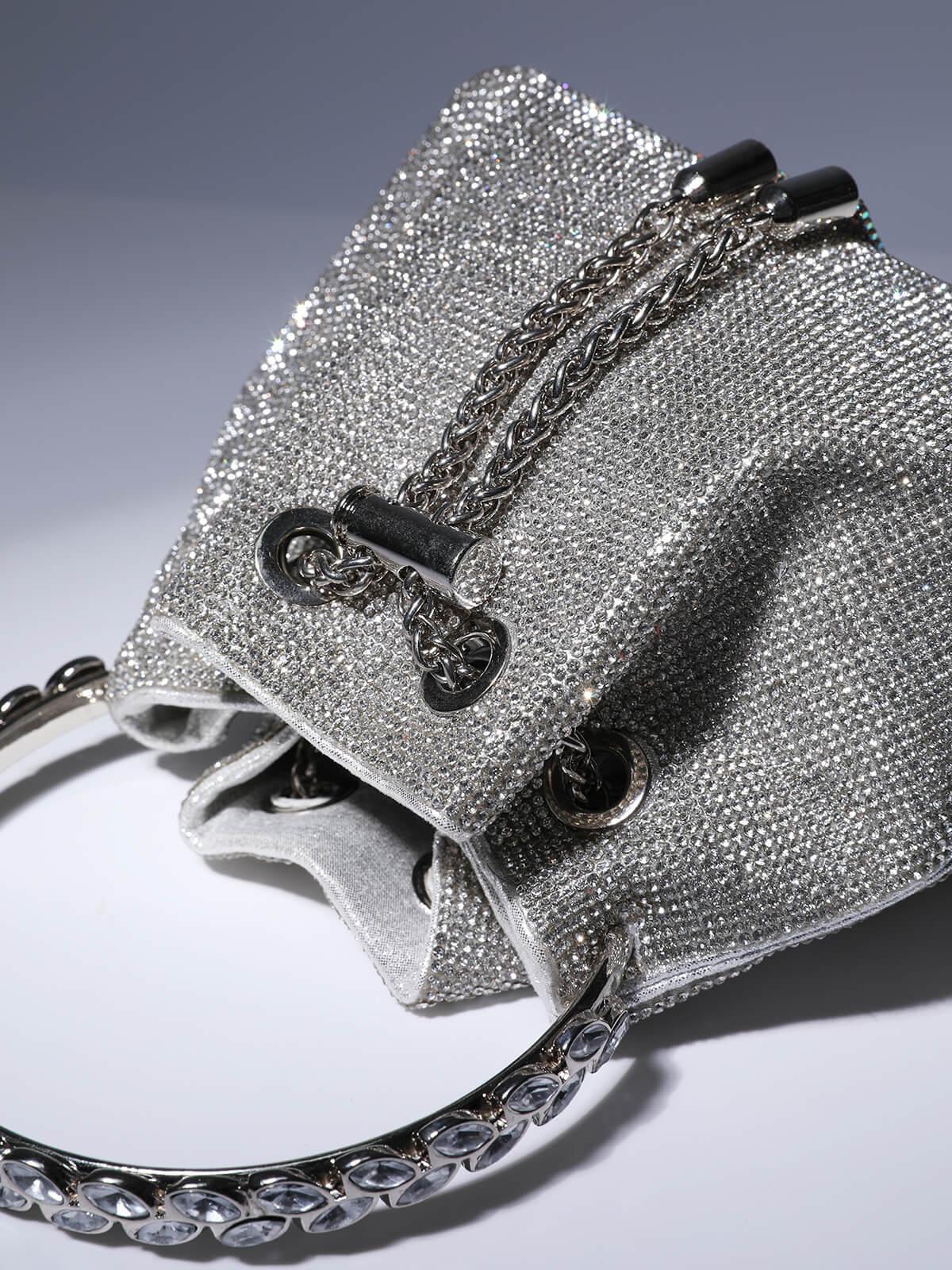 Mattea Crystal Embellished Bucket Bag In Silver – image 3