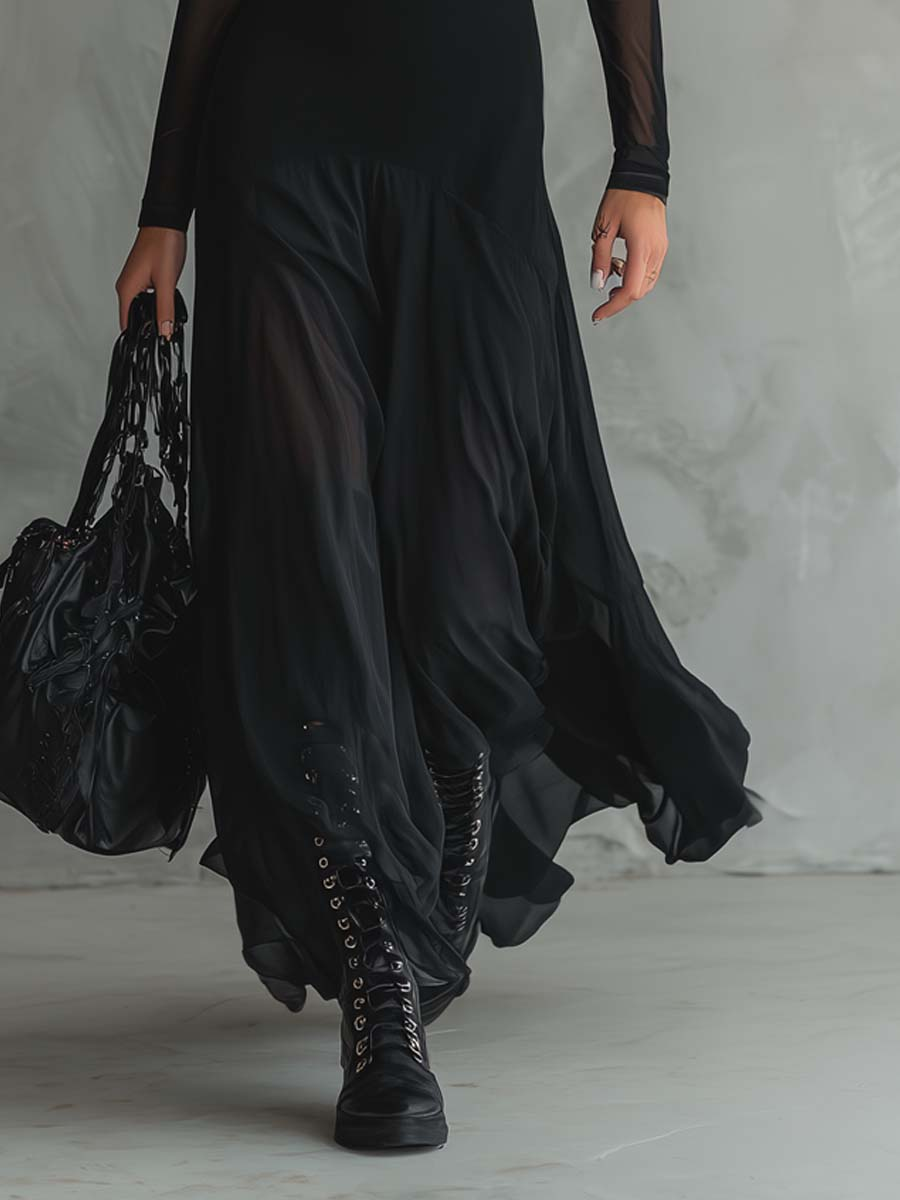Black Loose-Fit Tulle Maxi Dress – image 3