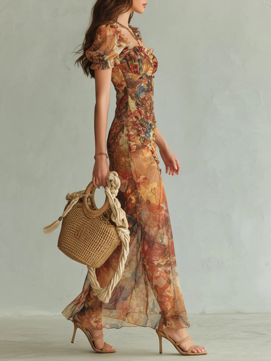 Viola – Bohemian Orange Chiffon Maxi Dress – image 3