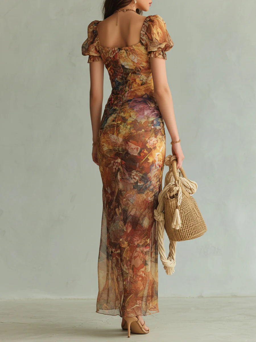 Viola – Bohemian Orange Chiffon Maxi Dress – image 2