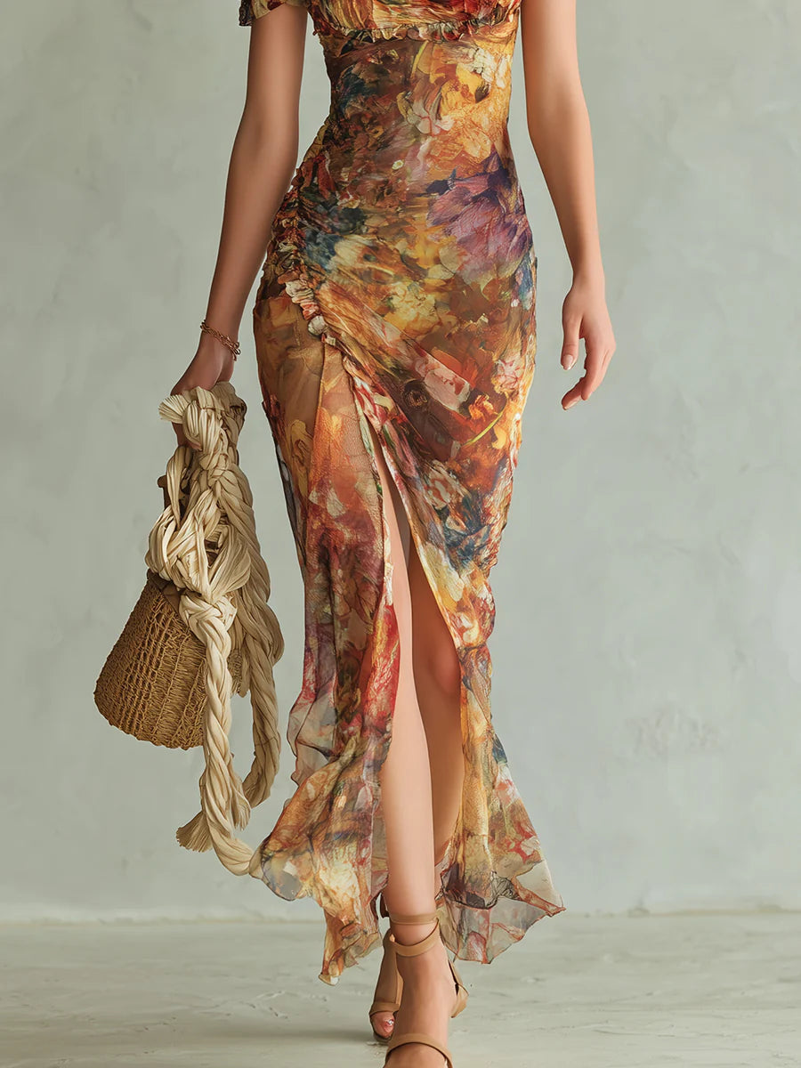 Viola – Bohemian Orange Chiffon Maxi Dress – image 5