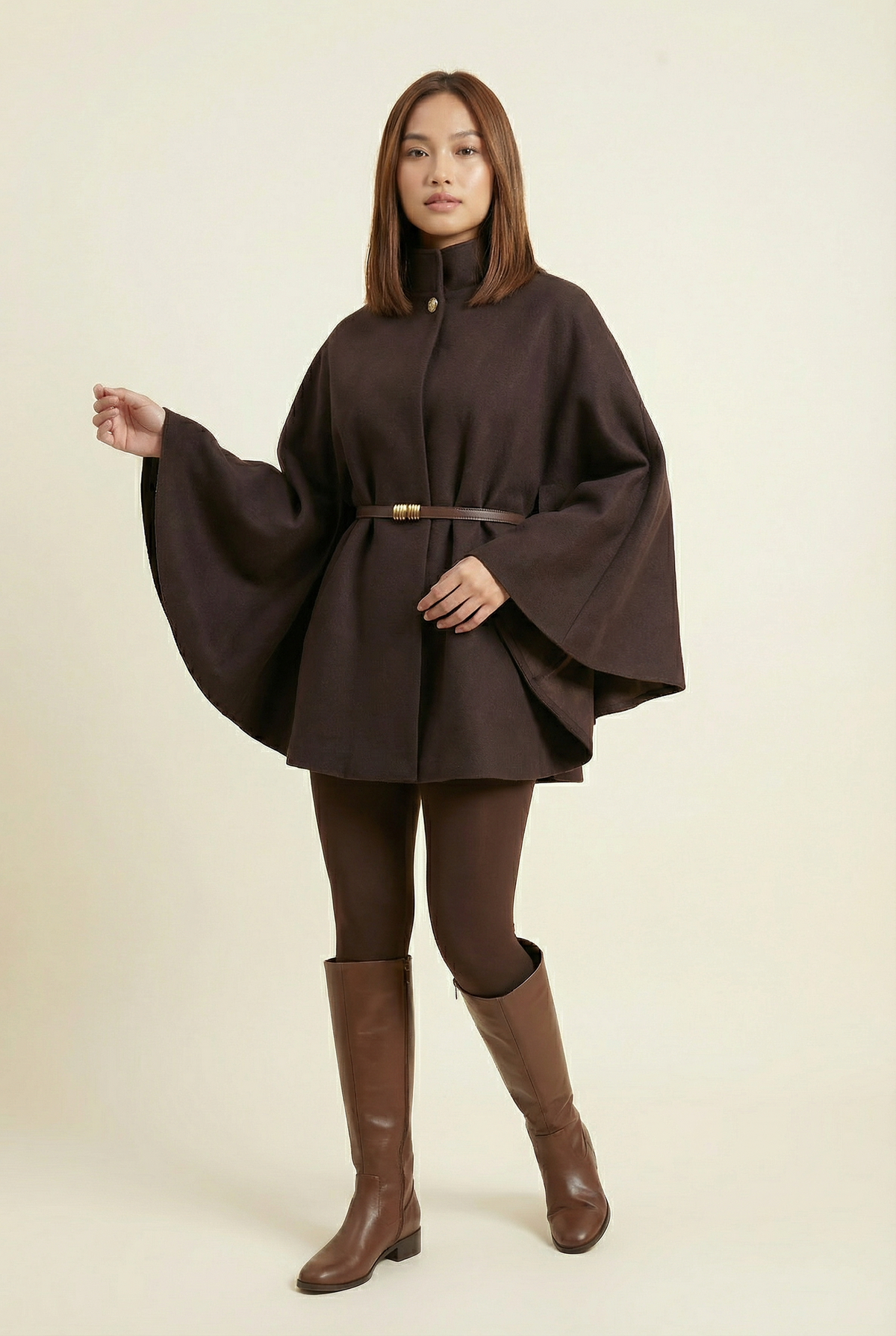Soline Mid-Length Cape – Brown – image 5