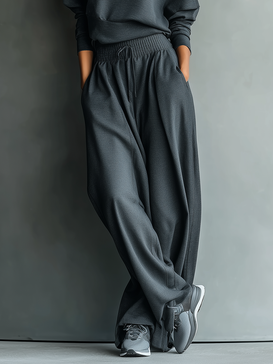 Women's Charcoal Knit Set with High Neck Top and Wide-Leg trousers – image 4