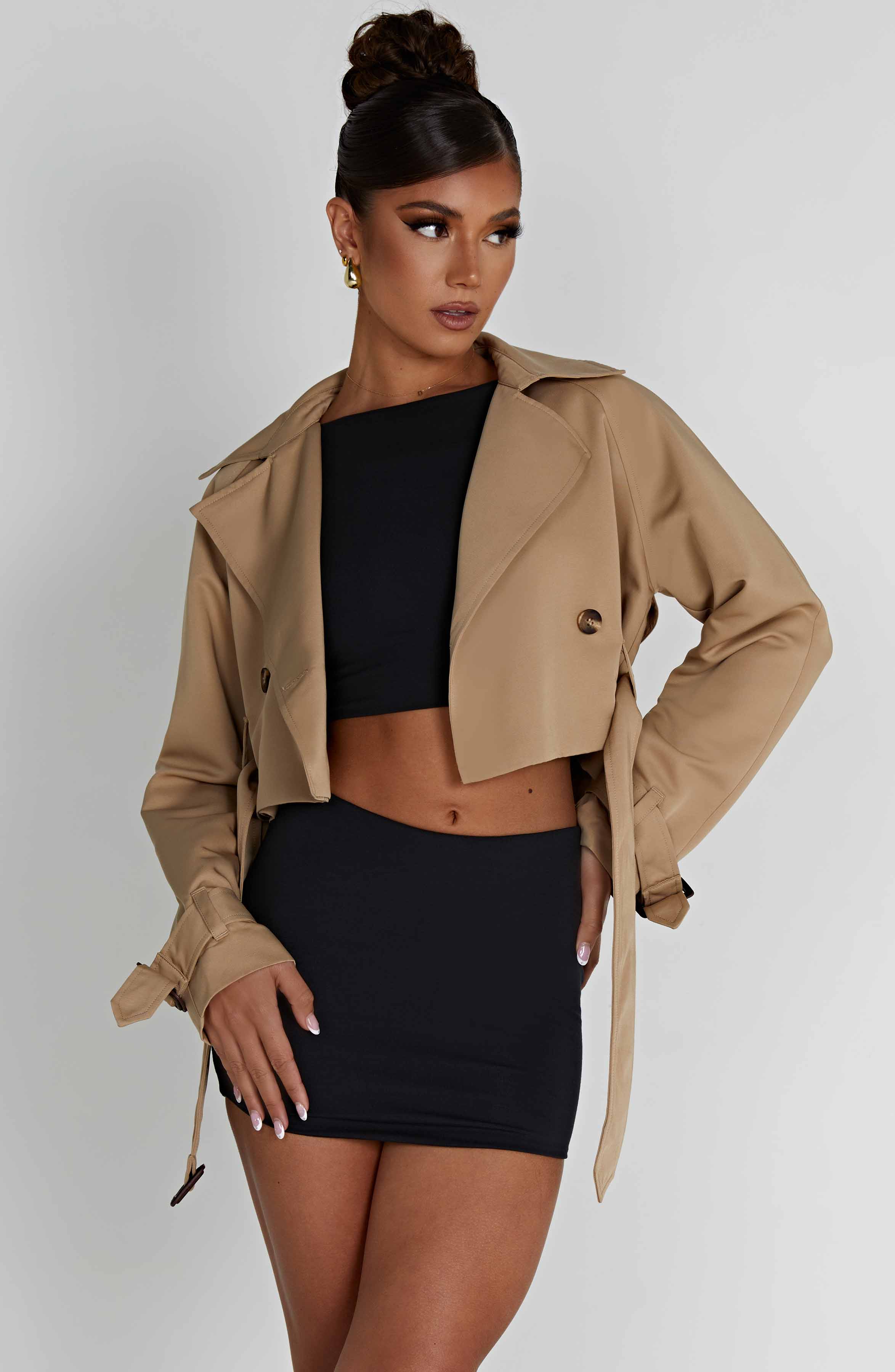 Caprice Cropped Trench Coat – Beige – image 5