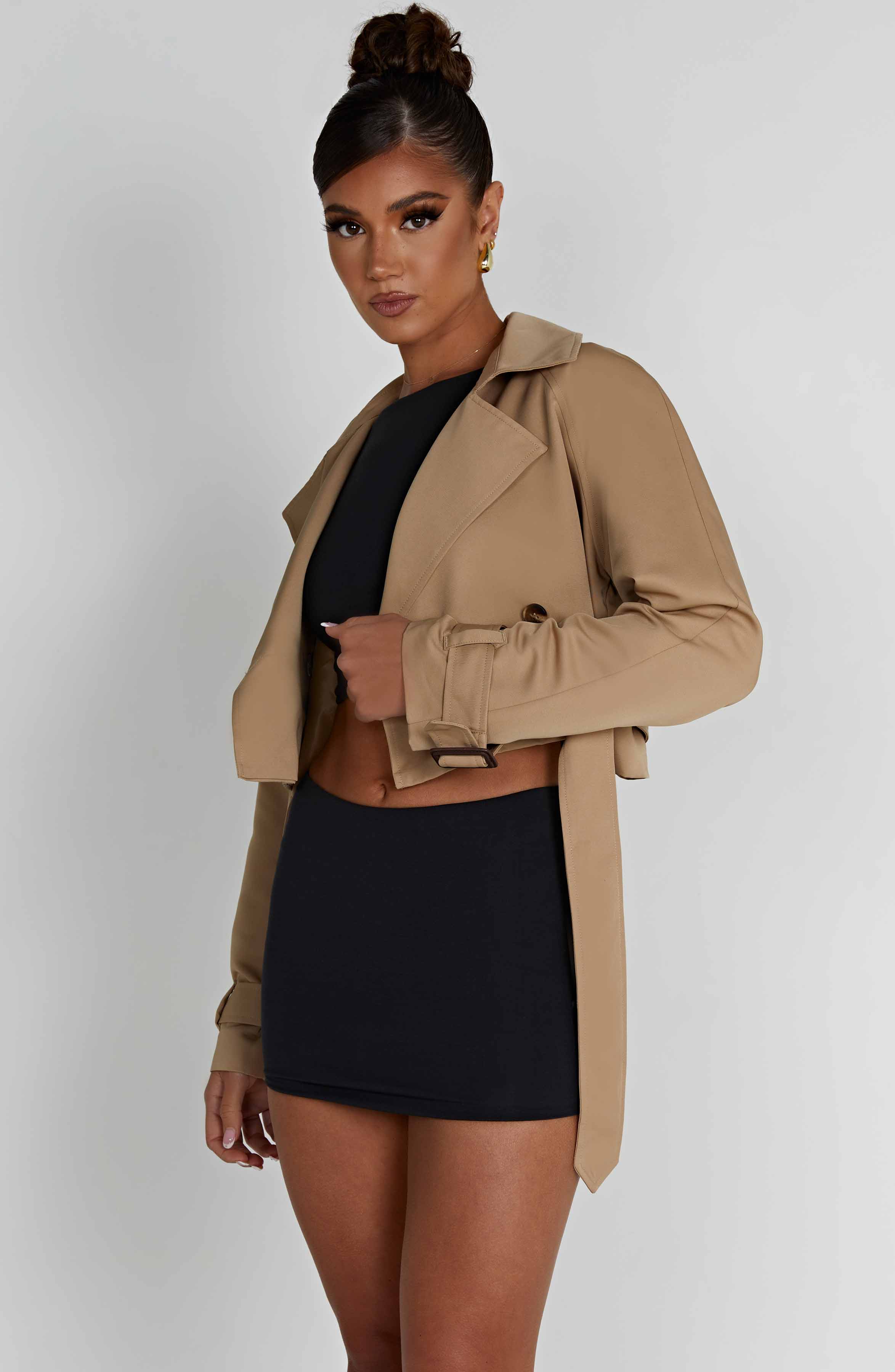 Caprice Cropped Trench Coat – Beige – image 7