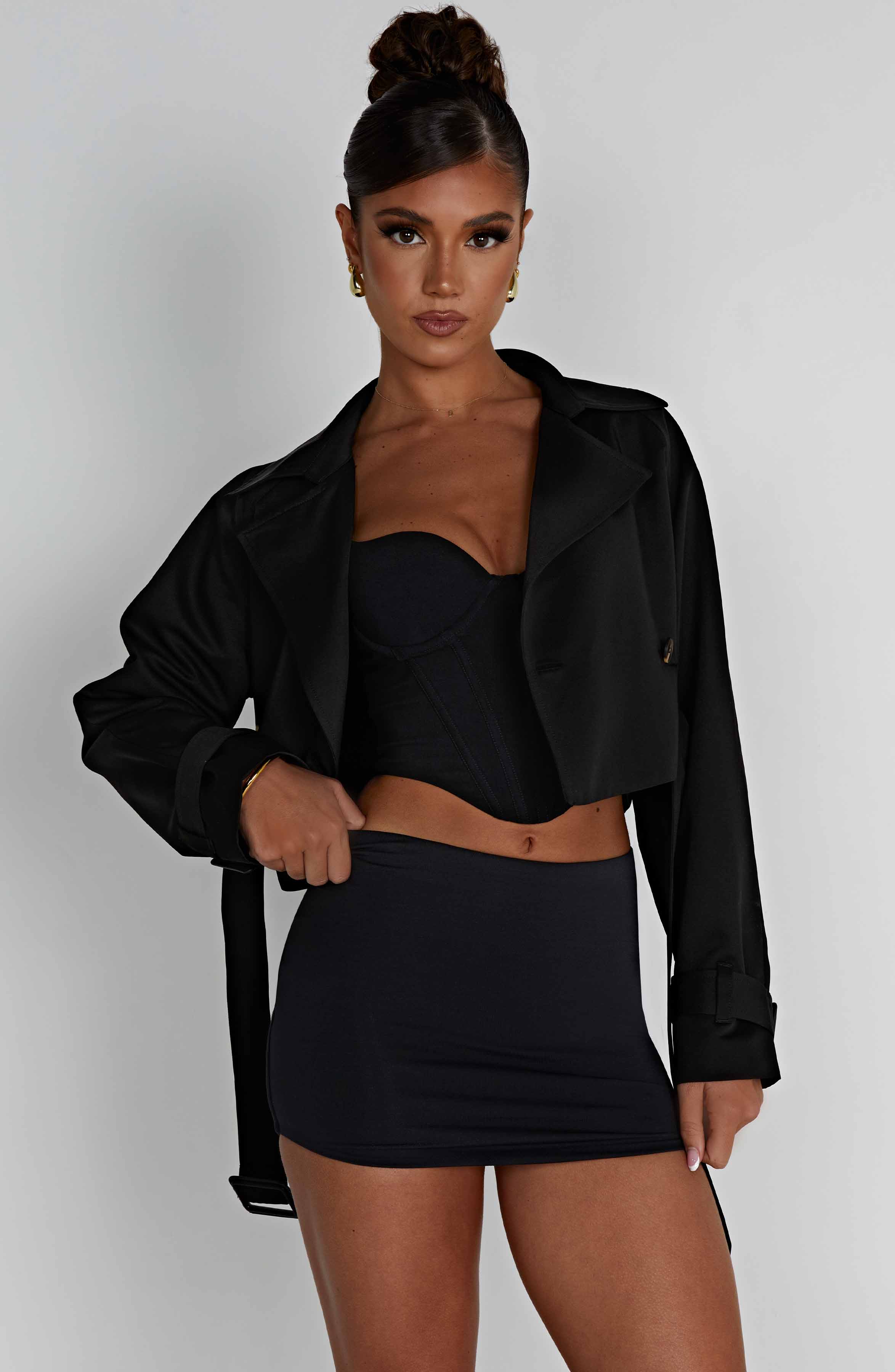 Caprice Cropped Trench Coat – Black – image 4