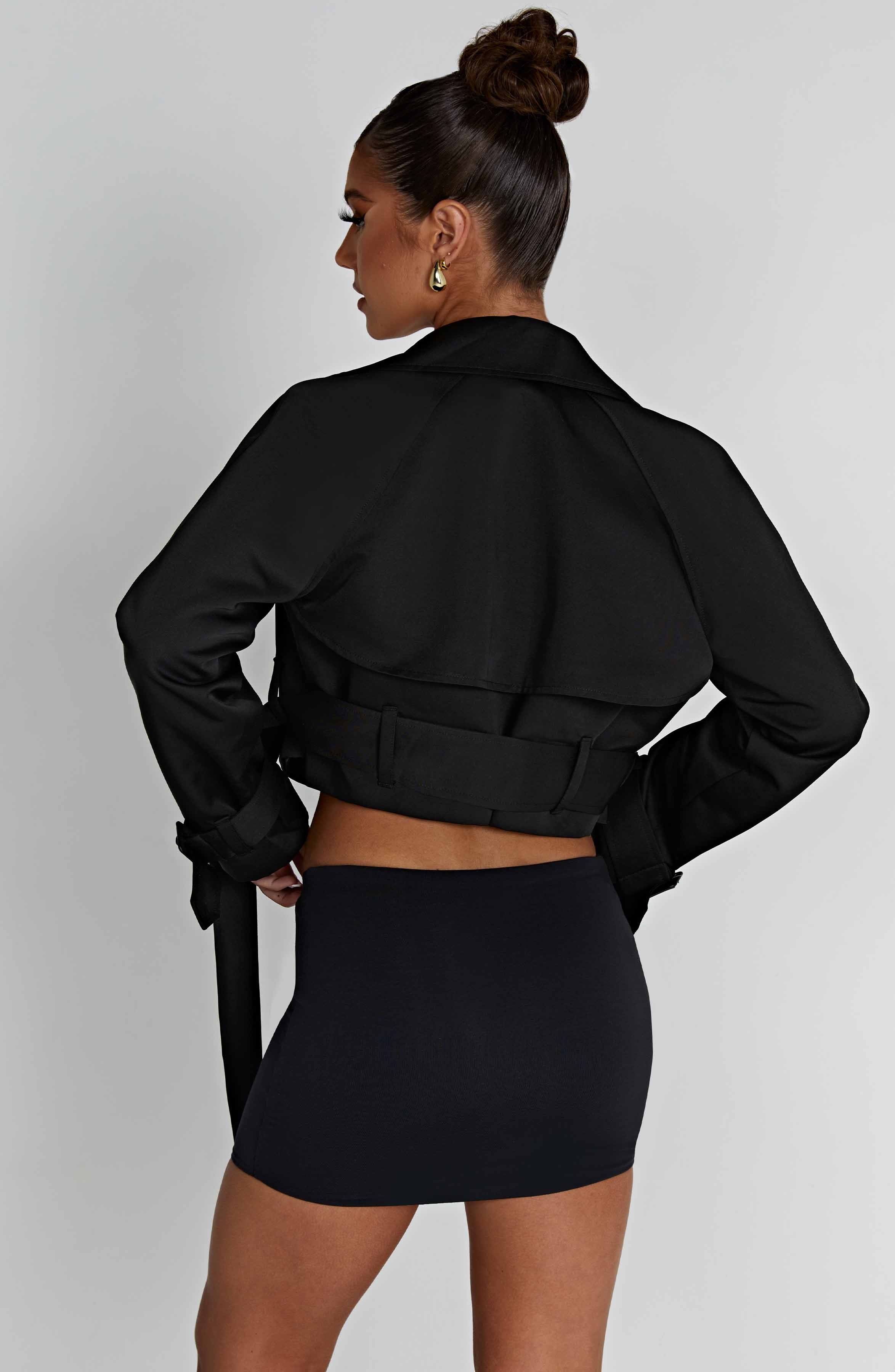 Caprice Cropped Trench Coat – Black – image 5
