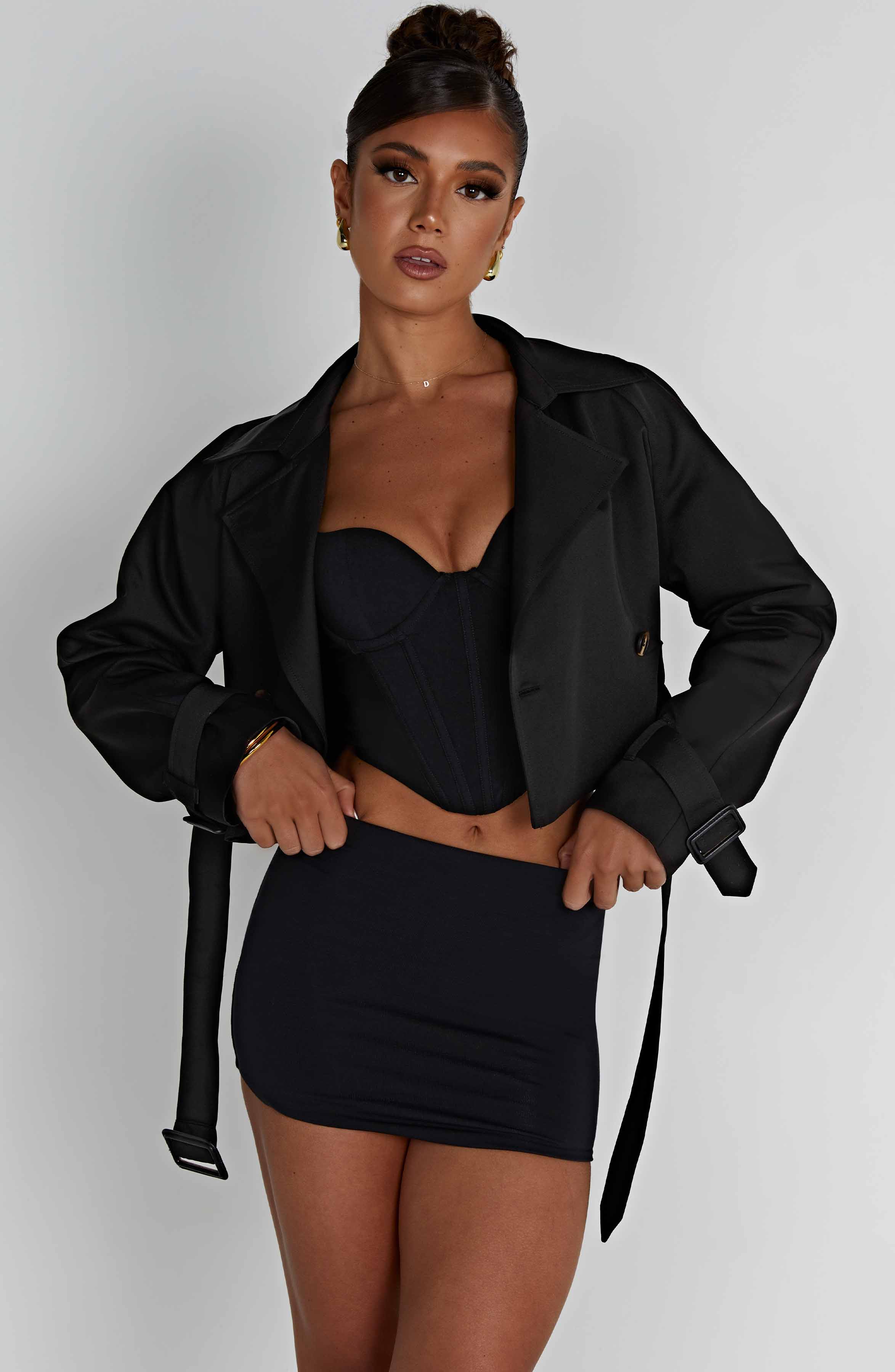 Caprice Cropped Trench Coat – Black – image 7