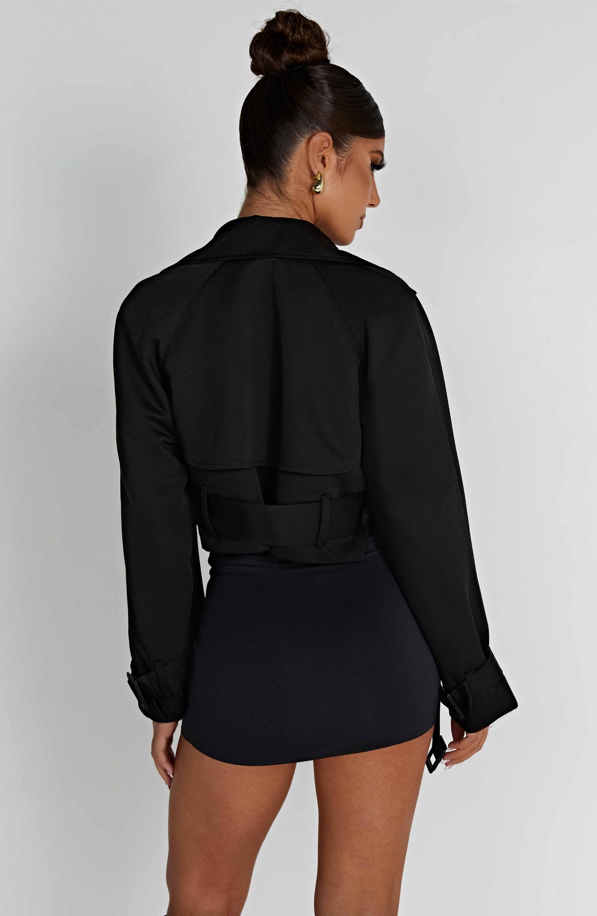 Caprice Cropped Trench Coat – Black – image 8