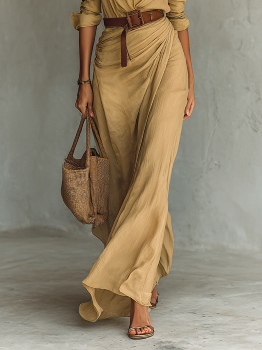 Maxi Long Dress with Lapel Collar and Long Sleeves – image 3