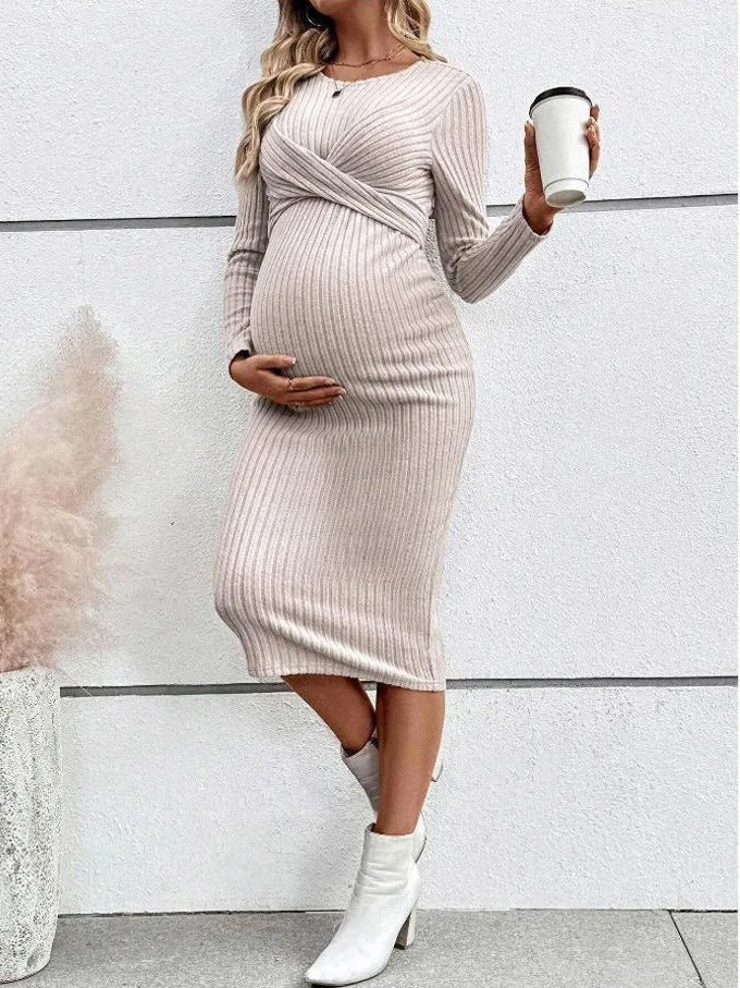 Ribbed Maternity Dress with Tie Details – image 8