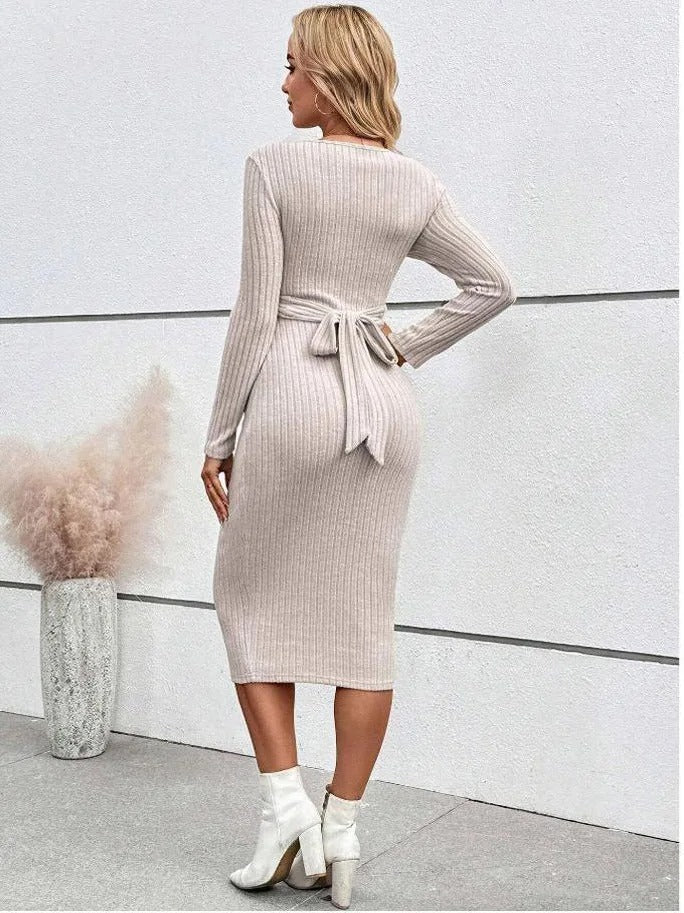 Ribbed Maternity Dress with Tie Details – image 9