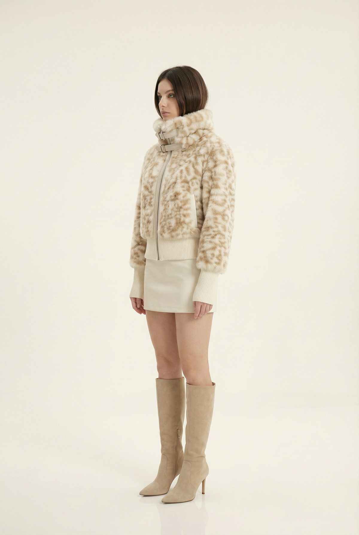 Julie Short Jacket with Stand Collar – Beige & Brown – image 7
