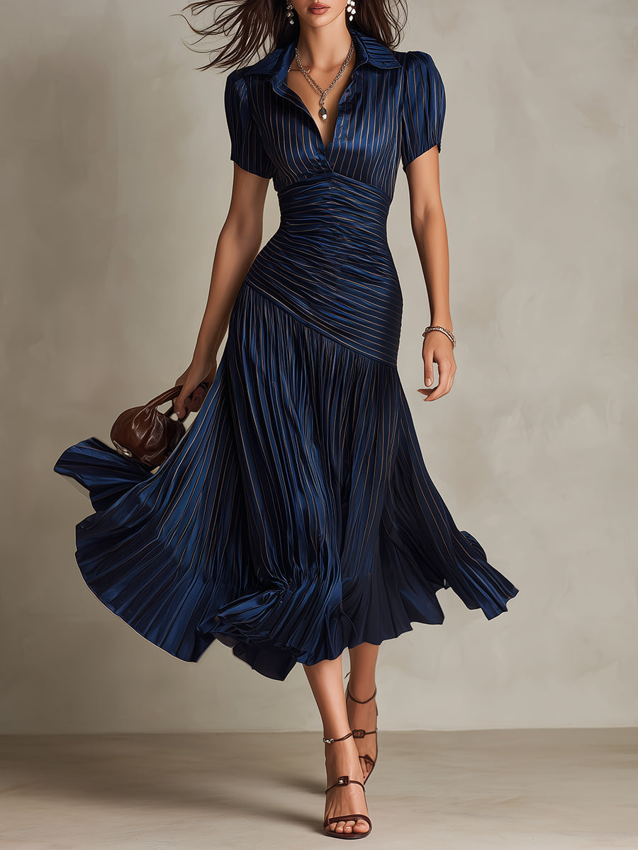 Sophia – Retro Striped Satin Midi Dress – image 5