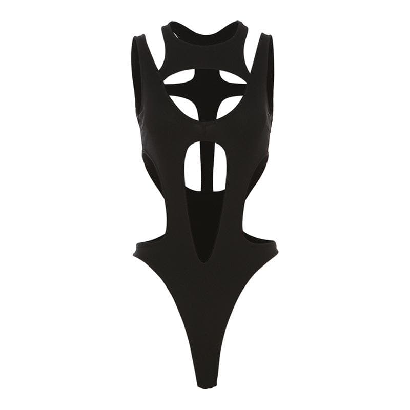 Hollow out sleeveless backless solid bodysuit – image 4