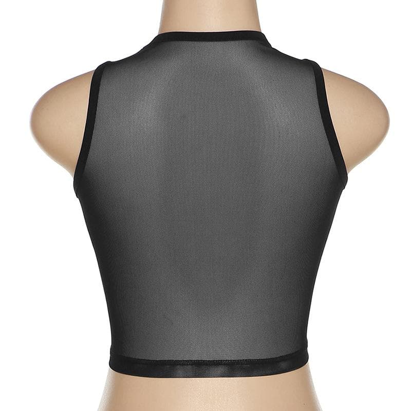 Sheer mesh see through palm embroidered crewneck crop top – image 5