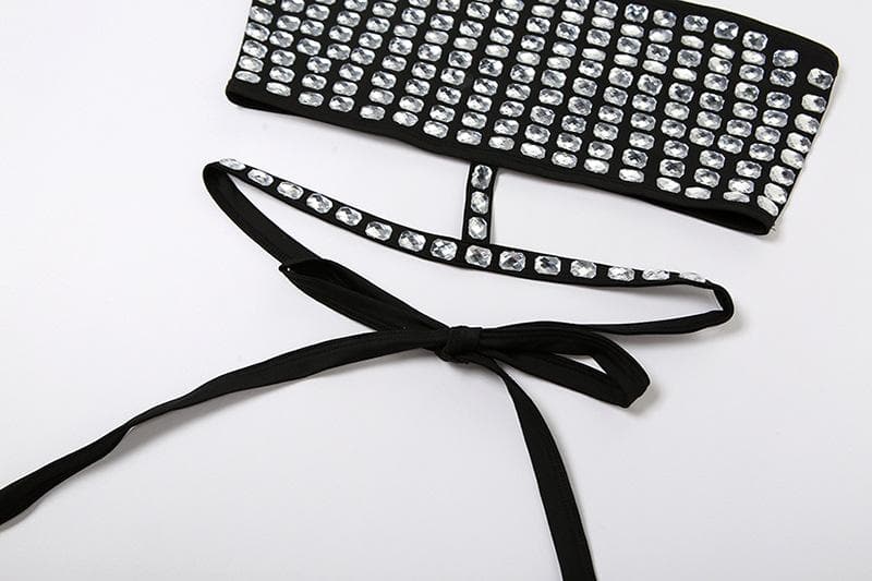 Beaded contrast halter hollow out backless crop cut out top – image 8