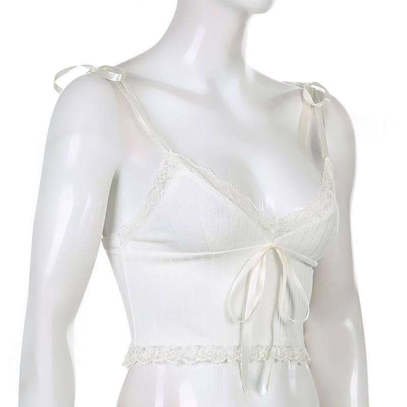 Hem lace self tie ribbed crop cami top – image 5