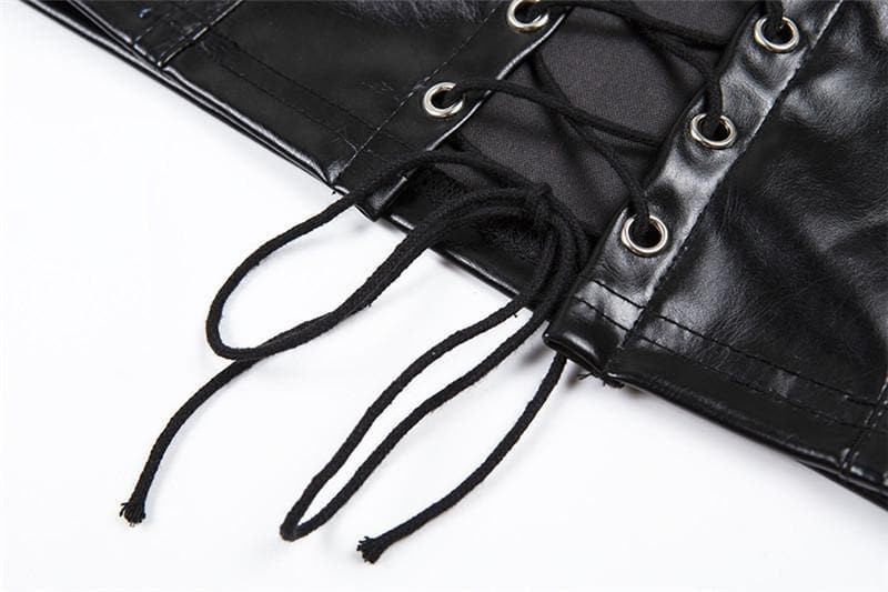 Lace up front halter backless PU leather top – image 10