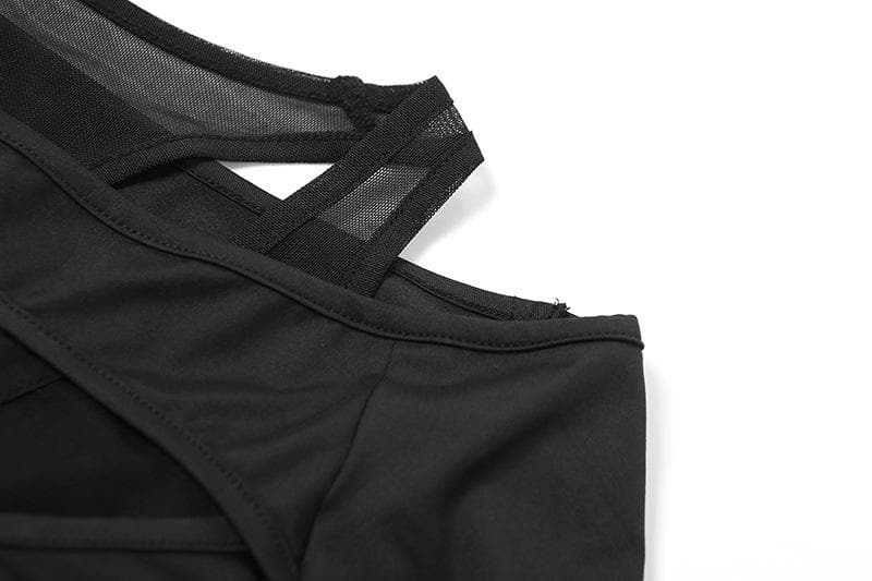 Hollow out solid long sleeve off shoulder mesh bodysuit – image 8