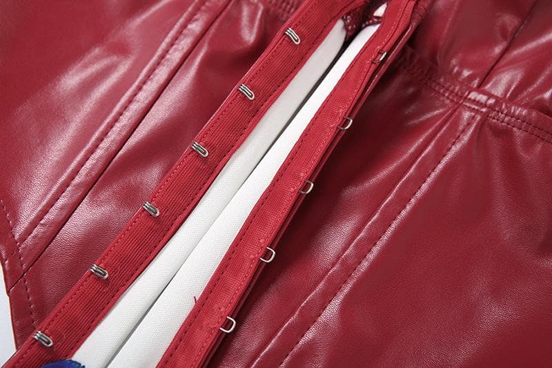 Halter PU leather V neck corset button top – image 7