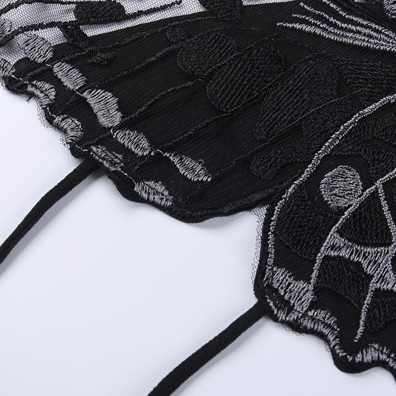 Butterfly pattern embroidery halter self tie backless crop top – image 7
