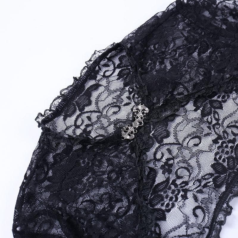 Solid flared sleeve lace hem button hollow out shrug cut out top – image 7