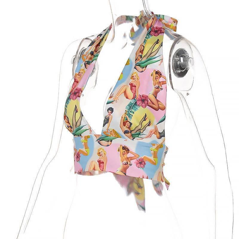Backless bowknot halter printed top – image 4