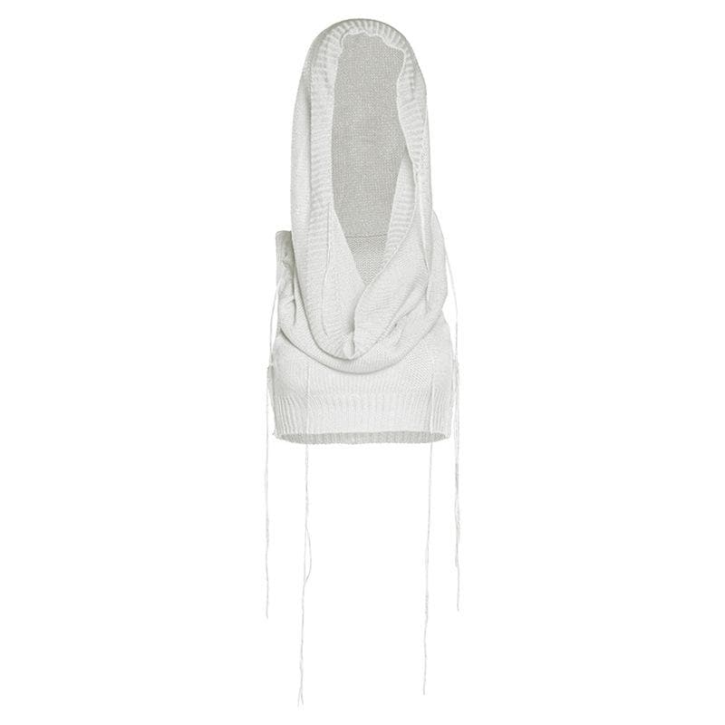Solid sleeveless knitted stitch hoodie crop top – image 6