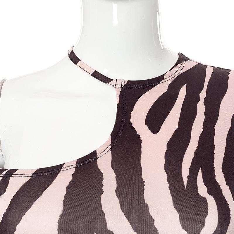 Long sleeve off shoulder zebra print crop top – image 3