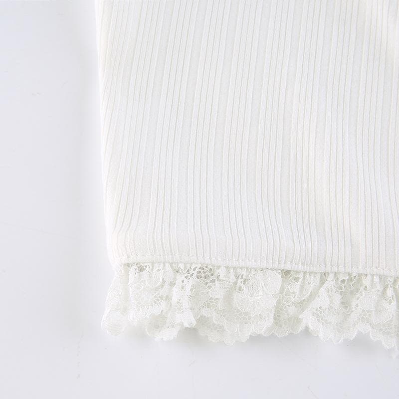 Hem lace self tie ribbed crop cami top – image 9
