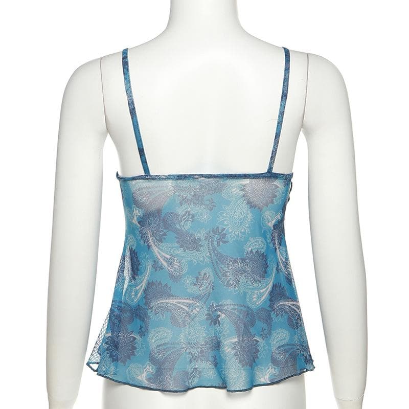 Sheer mesh see through v neck ruffle backless cami crop top – image 7